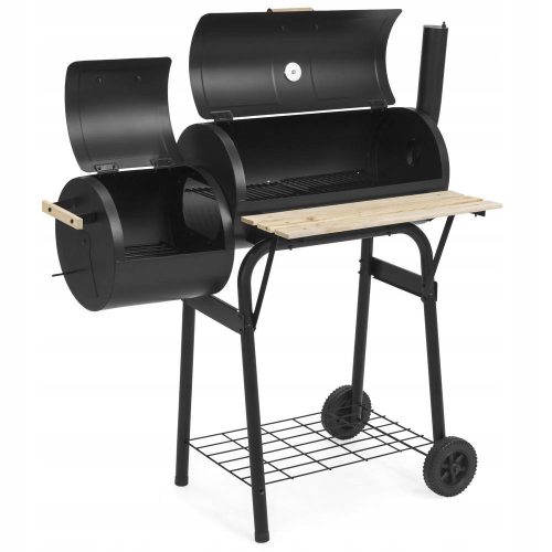  Garden charcoal grill with smoker 2in1 portable BBQ shelf thermometer black