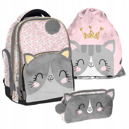 Adorable PASO KOTEK 5-Piece School Set: Backpack, Shoe Bag, Pencil Case, Water Bottle, & Lunchbox
