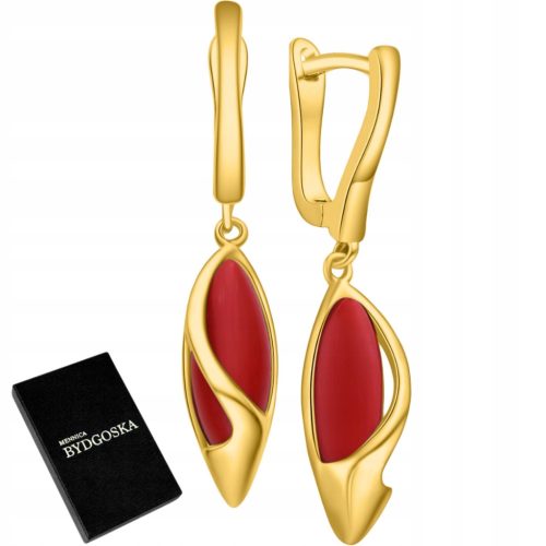  GOLDEN CORAL EARRINGS ENGLISH FOR HER 925 SILVER