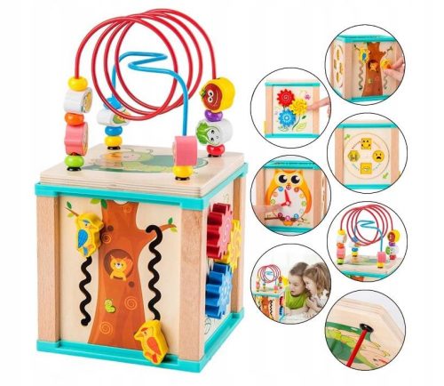  WOODEN SORTER INTERACTIVE EDUCATIONAL CUBE FOR CHILDREN 5 IN 1 ANIMALS