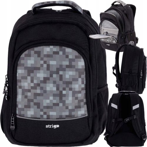 Strigo Misty+ Blocks Lightweight, Spacious School Backpack for Boys in Pixel Grey