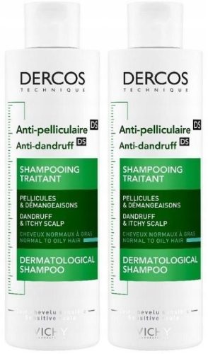VICHY DERCOS Anti-Dandruff Shampoo for Oily Hair, 2-Pack, 200ml Each