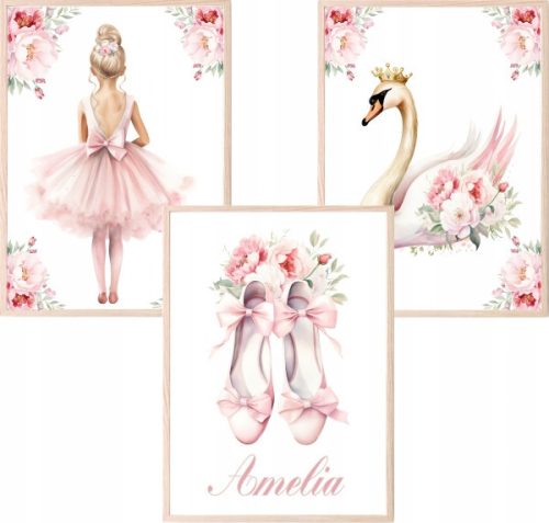  Set of 3 A3 Posters Ballerina Ballet Initials Baby Names