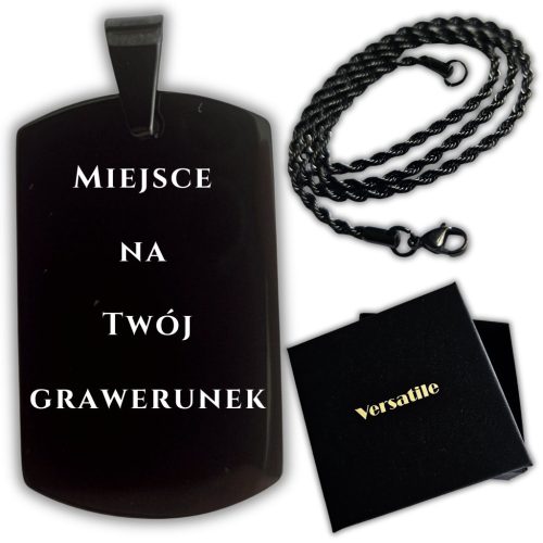  SET Black dog tag with ENGRAVING + black chain 55cm
