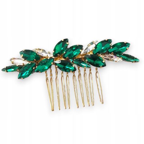  Gold wedding comb, emerald stones - wedding, prom, New Year's Eve