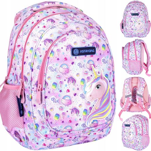  AstraBag school backpack with multiple compartments shades of purple, blue, pink, grey and silver, multicoloured 20 l