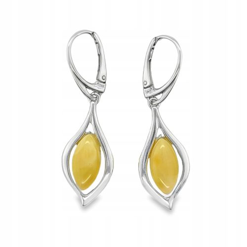  Silver earrings with AMBER milky yellow English FILM teardrop