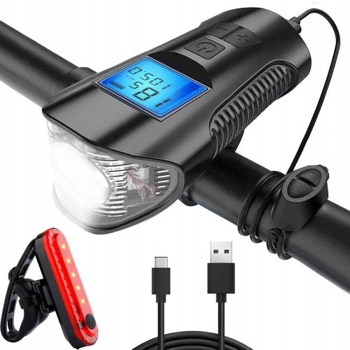  BICYCLE LIGHT FRONT REAR LED KM COUNTER HORN LOUD BELL 3 IN 1