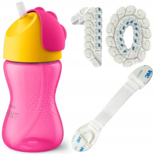  Philips Avent cup with straw 300 ml pink + 10X FURNITURE SAFETY LOCK FOR DRAWERS, CABINET DOORS, EQUIPMENT