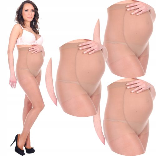  3 pieces LYCRA 20 den MATERNITY TIGHTS WITH PANEL transparent nude beige