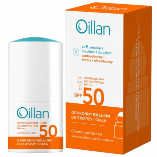 Oillan Sun Protective SPF 50 Roll-On for Face and Body, Hypoallergenic - 50 ml