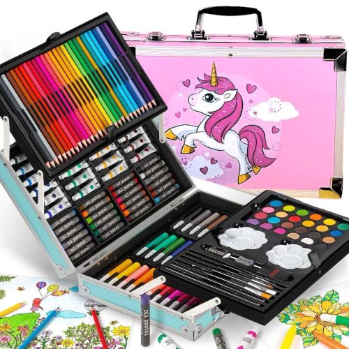  Creative art set with 145 elements, paints, colored pencils and markers