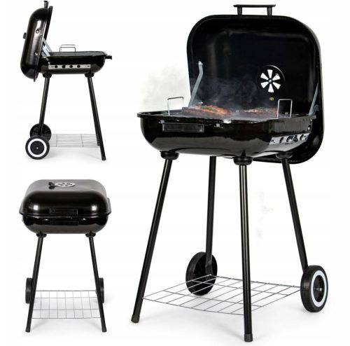  GARDEN CHARCOAL GRILL WITH LID ON WHEELS GRID SHELF BBQ 43x40 cm