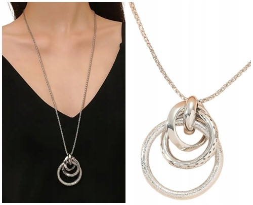  Necklace LONG silver chain CIRCLES