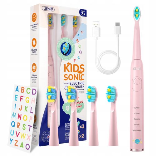  SONIC TOOTHBRUSH FOR CHILDREN, PERSONALIZABLE FROM 3 YEARS, USB CHARGING PINK