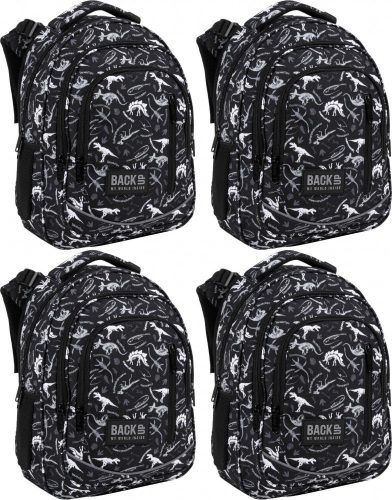 Kid's Dinosaur-Themed Ergonomic Backpack - Black, with Multiple Compartments