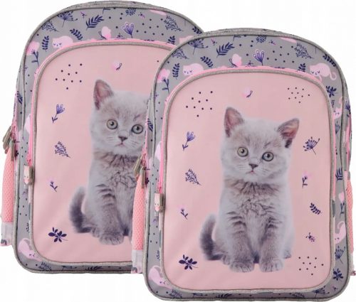 Girls' Cat-Themed School Backpack for Grades 1-3 with Dual Compartments and Bottle Pockets