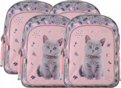 Cat-Themed School Backpack for Girls Grades 1-3 with Dual Compartments