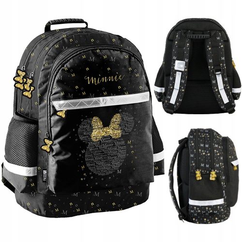  School backpack with multiple compartments, Paso, Black, yellow and gold tones, Multicolored, 19 years