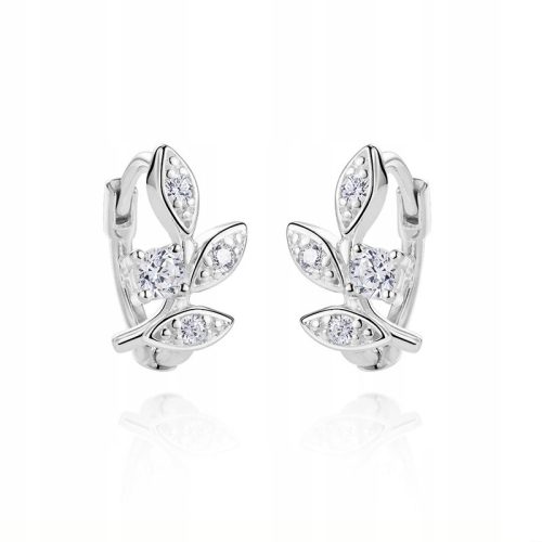  Silver Earrings Leaves Zircons Clasp Stud