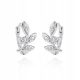  Silver Earrings Leaves Zircons Clasp Stud