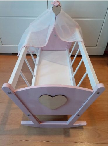  PINK CRADLE WITH CANOPY + BEDDING COLORFUL WOODEN CRADLE FOR DOLL