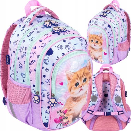 Pastel Kitty 4-Compartment Youth School Backpack for Girls