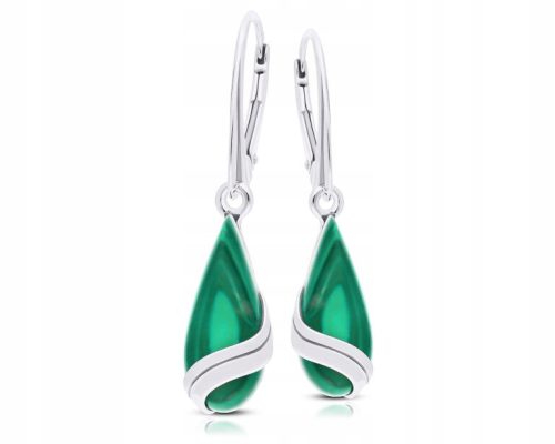  Silver earrings long green malachite hanging women's pr.925