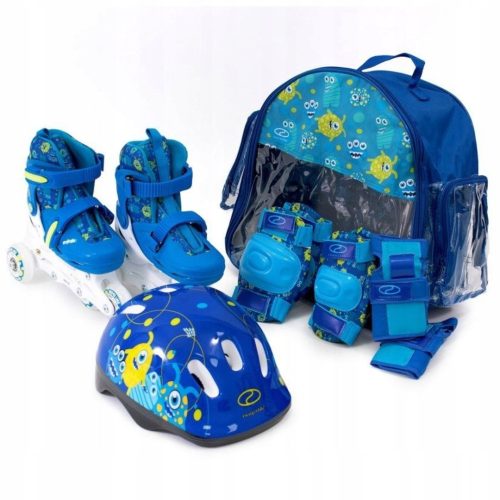  Patins à roulettes en caoutchouc LED + protections + casque combo monster set, tailles 30-33