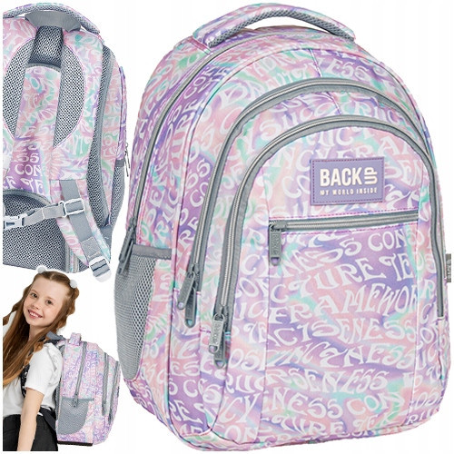  Backup School Backpack with Multiple Compartments, Pink, Grey and Silver Tones, Multicolor, 26 l