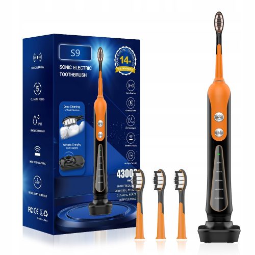  SUBORT S9 Electric Sonic Toothbrush, 5 USB Charging Modes with 4 Heads (Black)