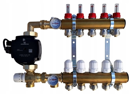  5-way underfloor heating manifold with GRUNDFOS MIXING PUMP GROUP