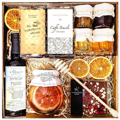  BASKET BOX GIFT SET GIFT TEA CHOCOLATE SYRUP HONEY FLOWERS