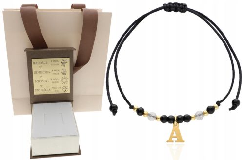  GOLD bracelet with letter letter natural stones AGATE ENGRAVING