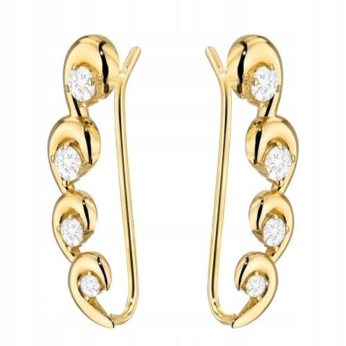  GOLD EARRINGS for women, 585, Ear Cuffs, Hoops, with Cubic Zirconia, 14k