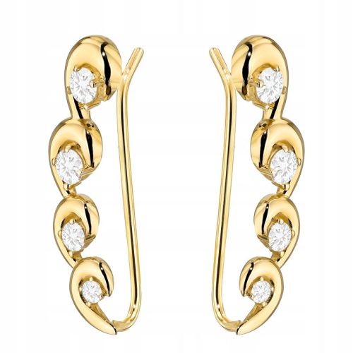  GOLD EARRINGS for women, 585, Ear Cuffs, Hoops, with Cubic Zirconia, 14k