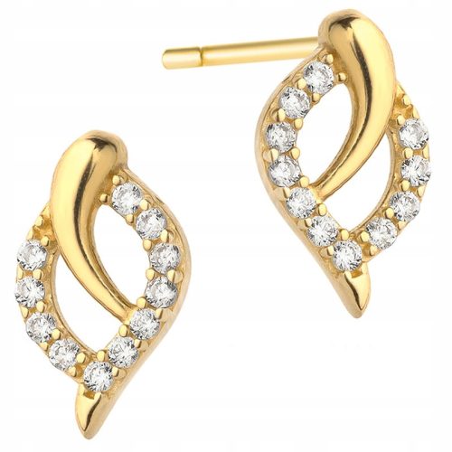  585 GOLD EARRINGS LEAVES with 14k Zircons