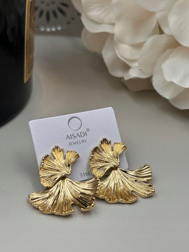  Aisadi earrings flower flowers leaf leaves gold steel 316L