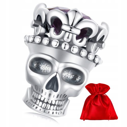  H039 Skull with crown with crystal charm bead silver 925 beads