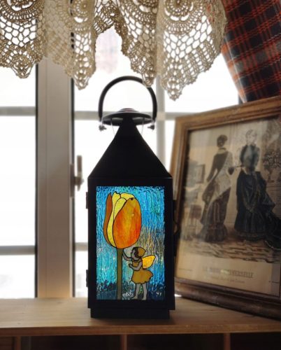  Flower Fairy Stained Glass Lantern, Garden Decoration Night Light