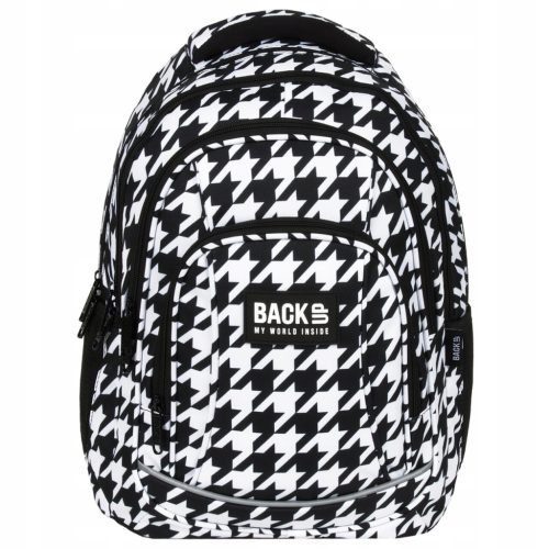 BackUP School Backpack with 4 Compartments and Geometric Black-and-White Design