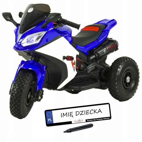  Battery-powered motorcycle for children + inflatable wheels + leather + LEDs