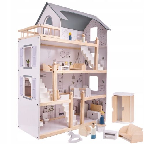  Ikonka wooden dollhouse with furniture 83 cm