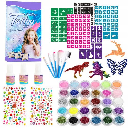  TATTOOS LARGE MEGA-SET GLITTER, WASHABLE GLITTER TEMPLATES