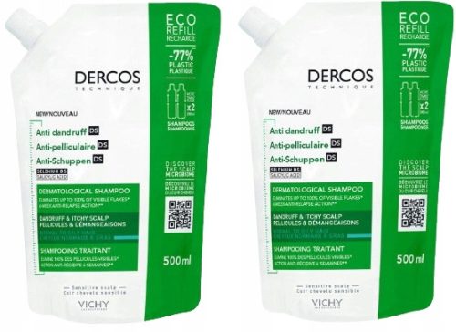 VICHY DERCOS Anti-Dandruff Shampoo for Oily Hair 500ml Twin Pack Refills