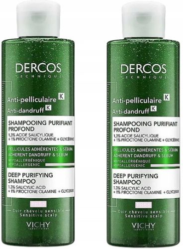 2-Pack VICHY Dercos K Anti-Dandruff Shampoo 250ml Each - Soothes & Cleanses Scalp