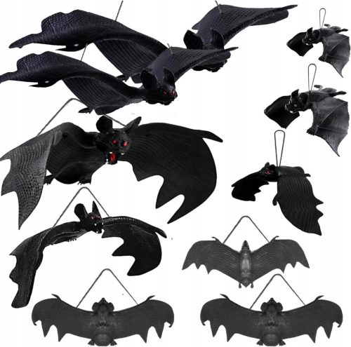  REALISTIC RUBBER BAT DECORATION 10 PIECES HALLOWEEN VARIOUS SIZES