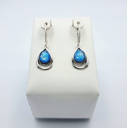  Silver earrings with blue opal - drop