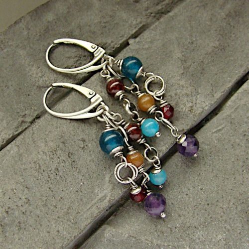  RayOfArt - Silver earrings cluster jade amethyst garnet