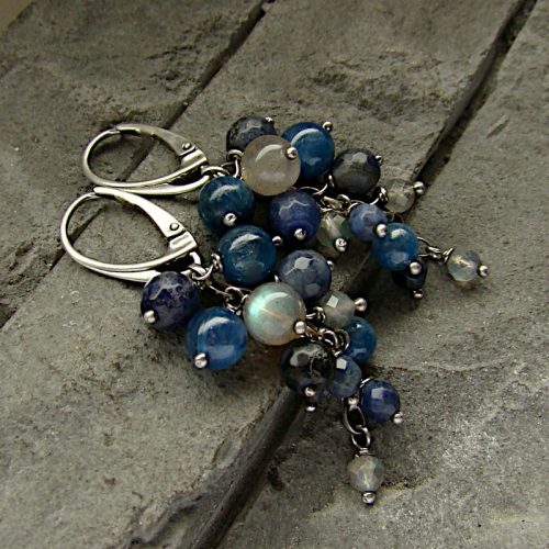  RayOfArt -Silver earrings labradorite sodalite kyanite cluster